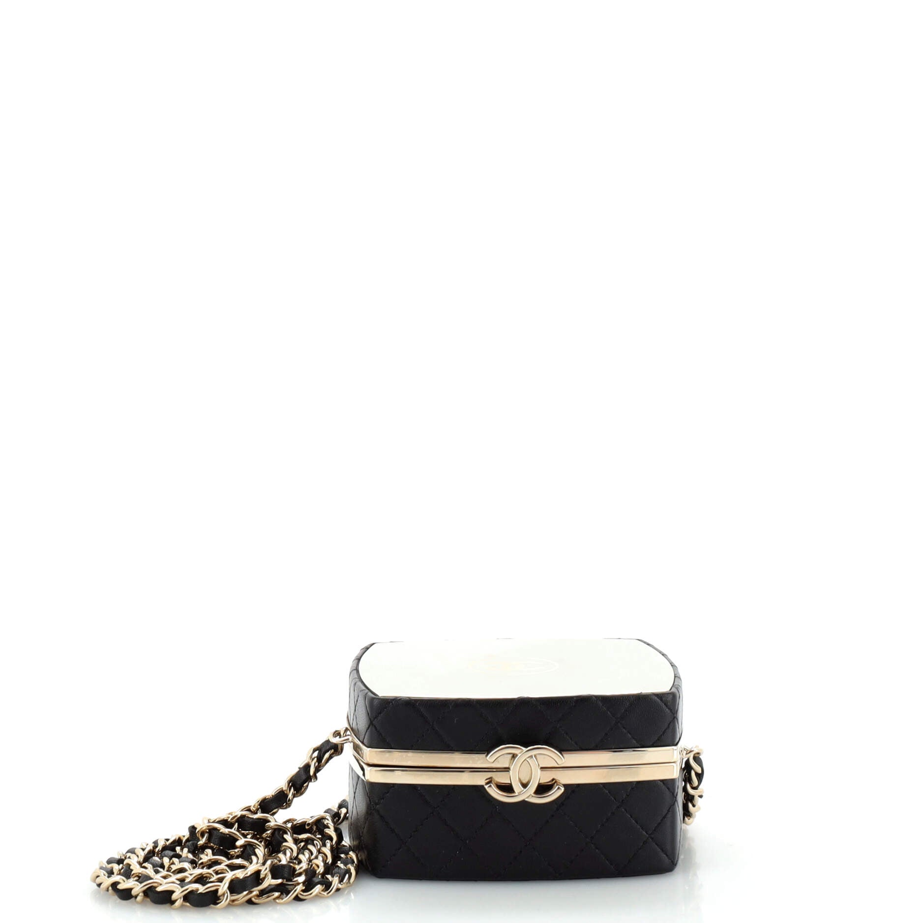 CC Make-Up Box Clutch with Chain Quilted Lambskin and Metal Small