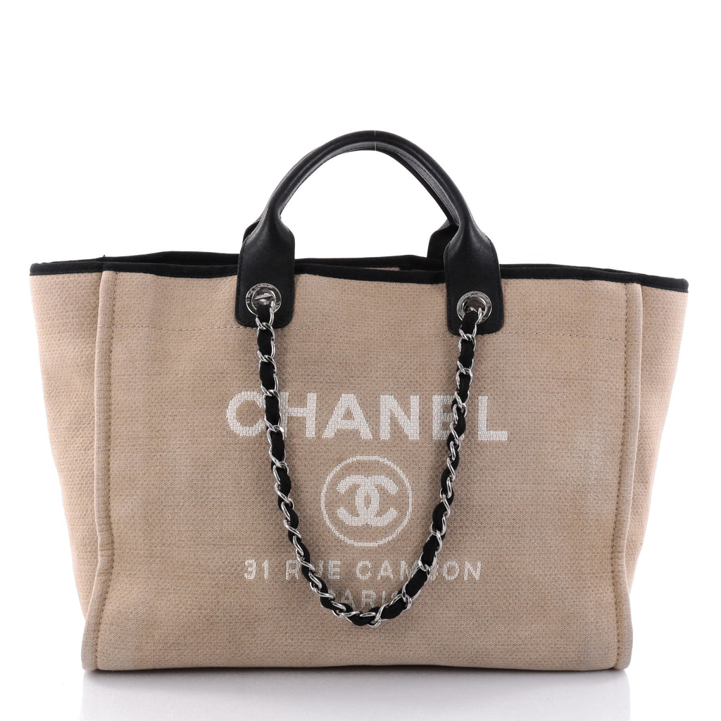 Buy Chanel Deauville Chain Tote Canvas Large Brown 2624402 – Trendlee