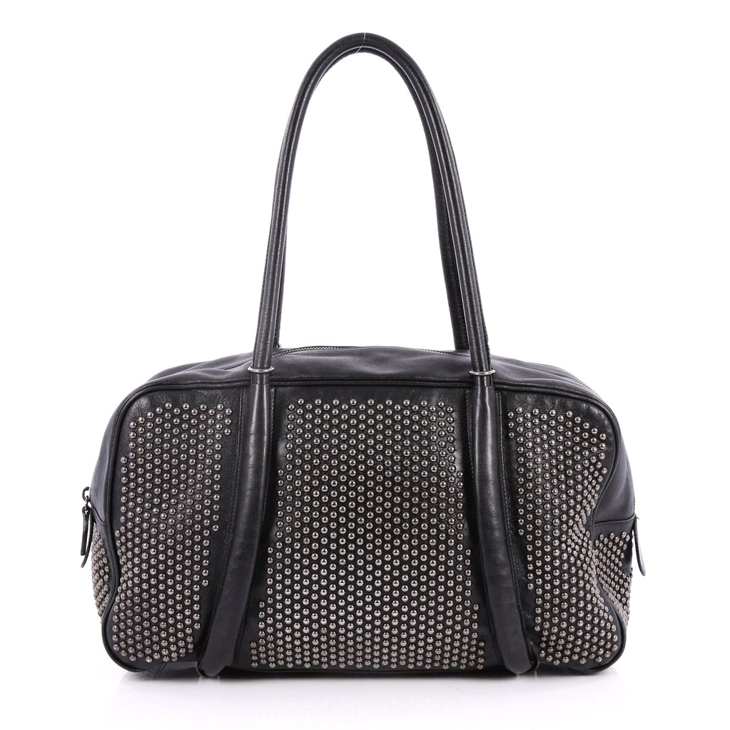 Buy Alaia Duffle Bag Studded Leather Medium Black 2630203 – Trendlee