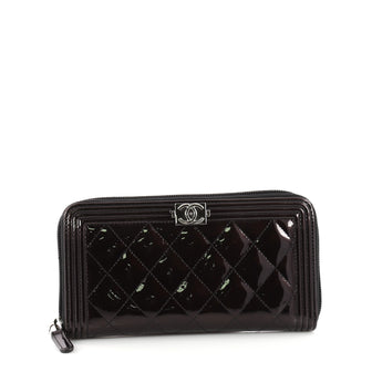 Buy Chanel Boy L-Gusset Zip Wallet Quilted Patent Long Black 3316801