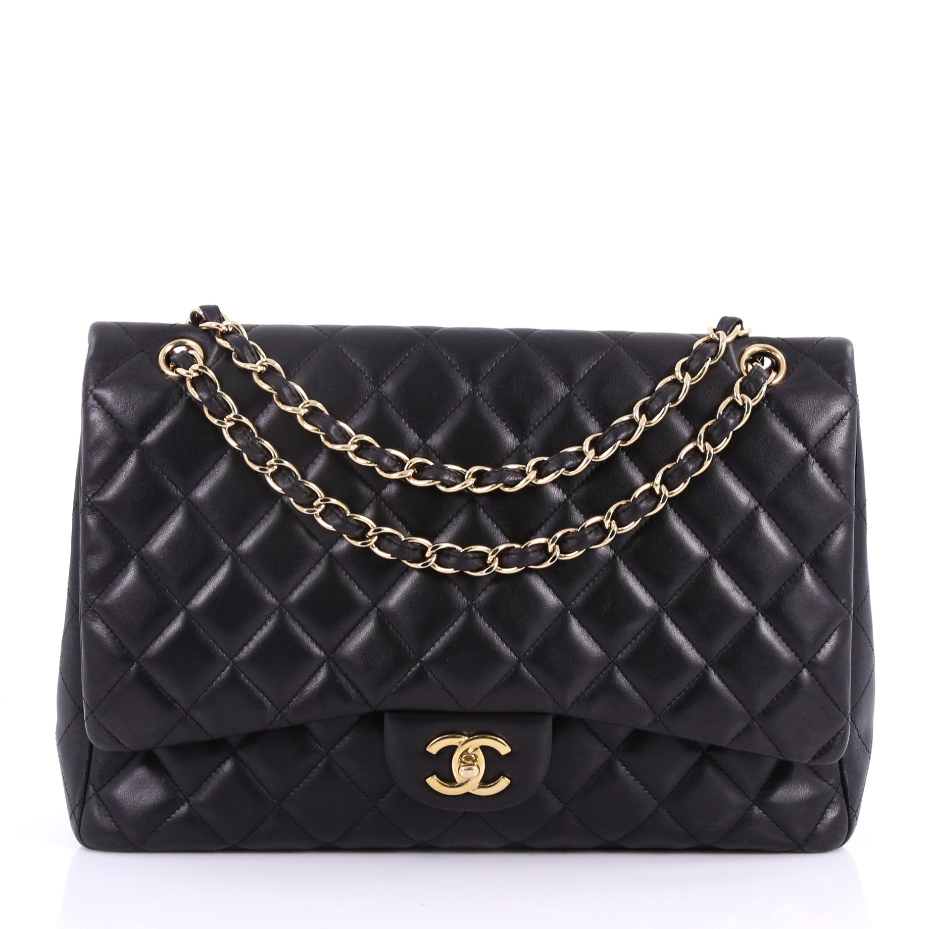 Chanel White Quilted Caviar Leather Maxi Classic Single Flap Bag