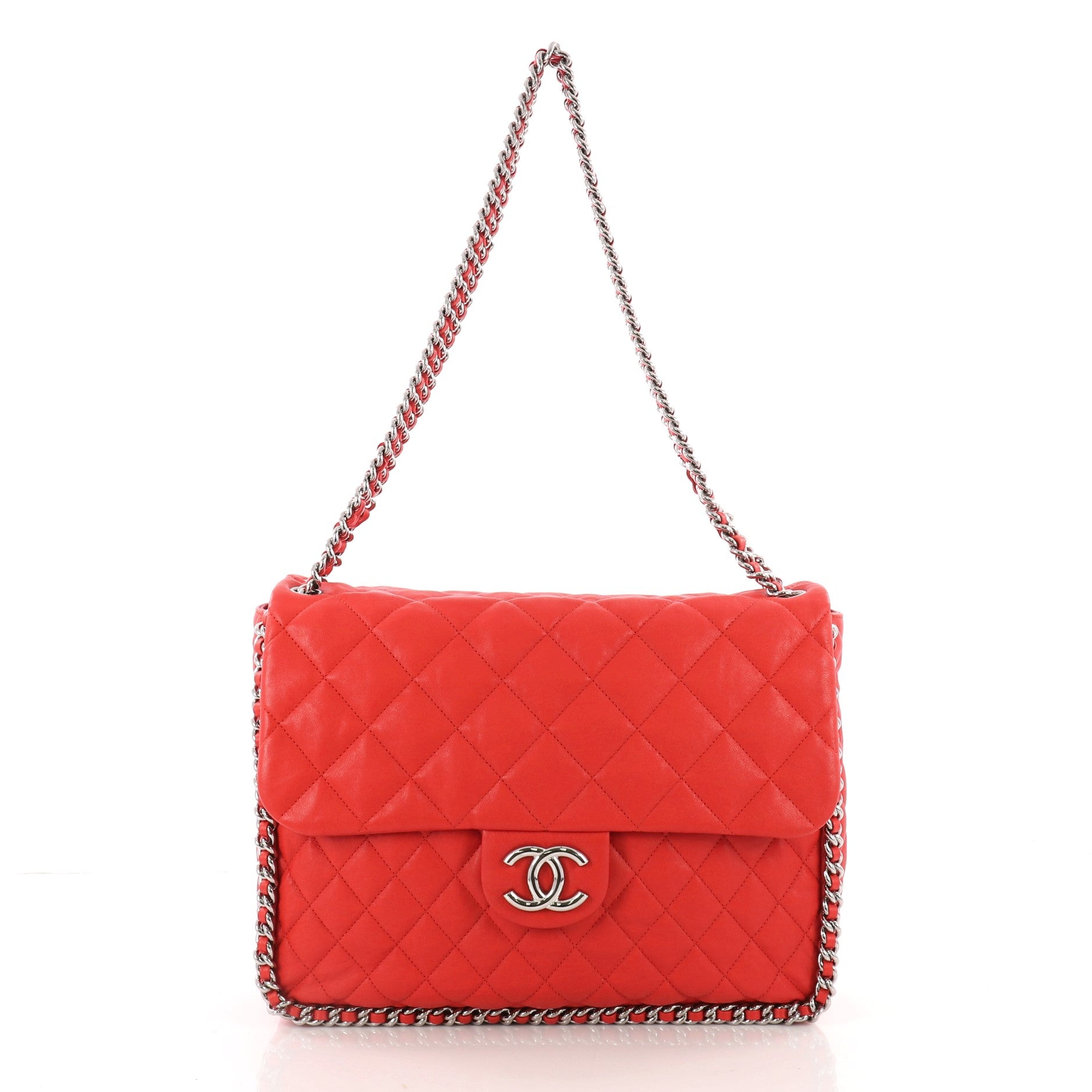 VINTAGE HAND BAG CHANEL TIMELESS TRAPEZE BANDOULIERE RED LEATHER