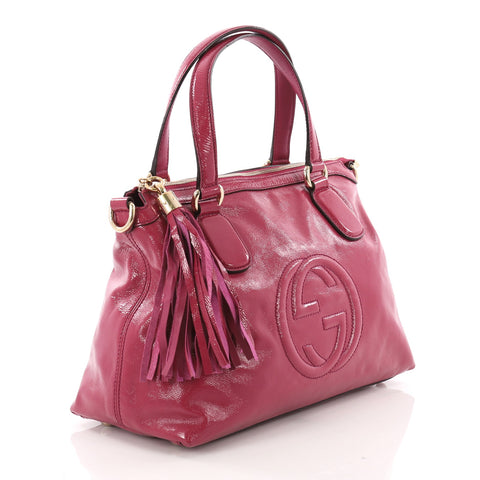 Gucci Soho Convertible Soft Top Handle Bag Patent Pink 3609402