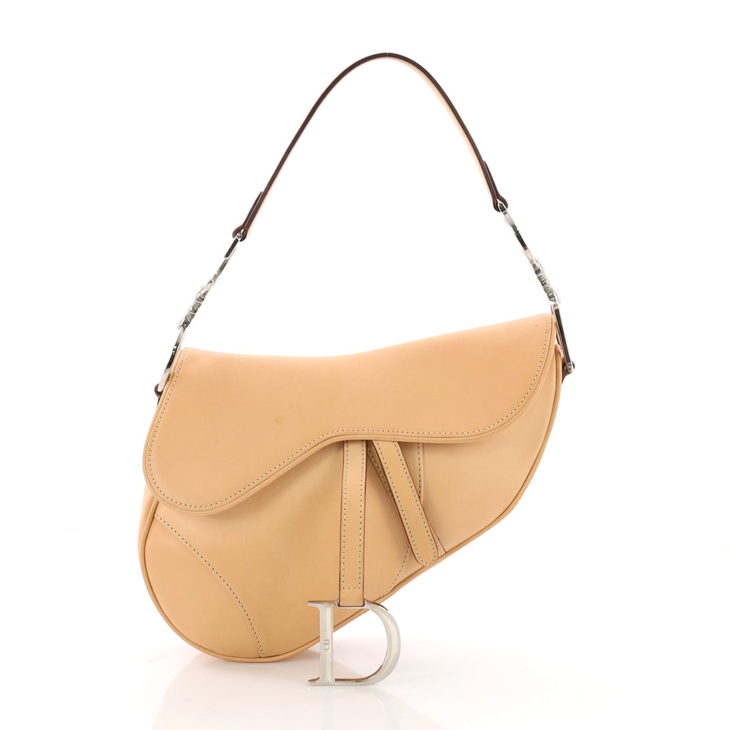 Christian Dior Vintage Saddle Bag Leather Medium Neutral 373484 – Rebag