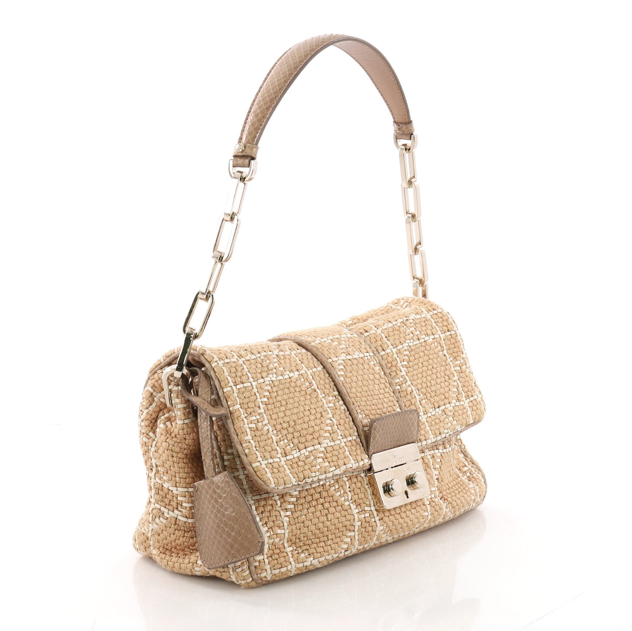 Christian Dior New Lock Flap Bag Cannage Stitch Straw with Python Small