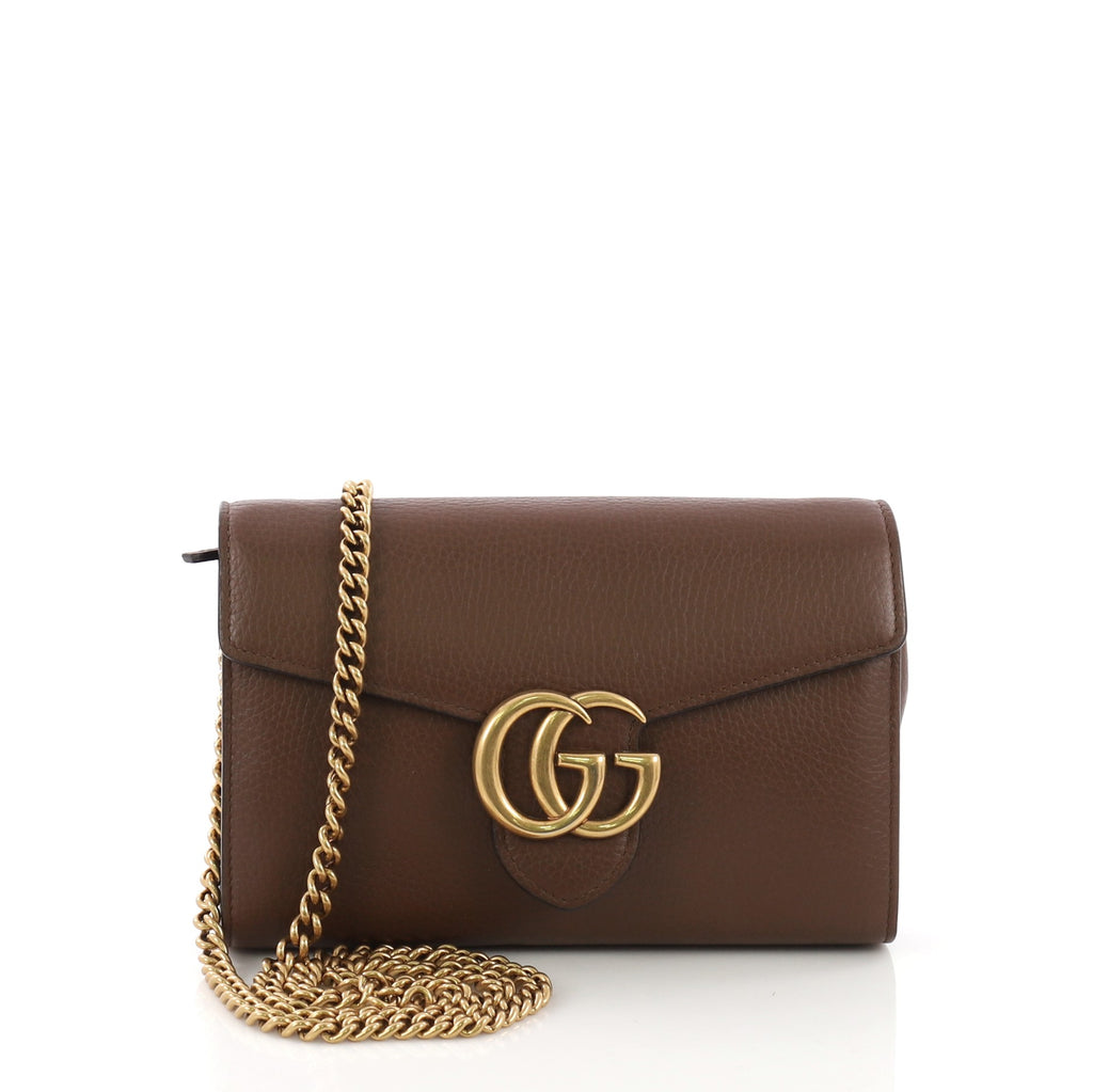 Gucci GG Marmont Chain Wallet Leather Mini Brown 390854 – Rebag