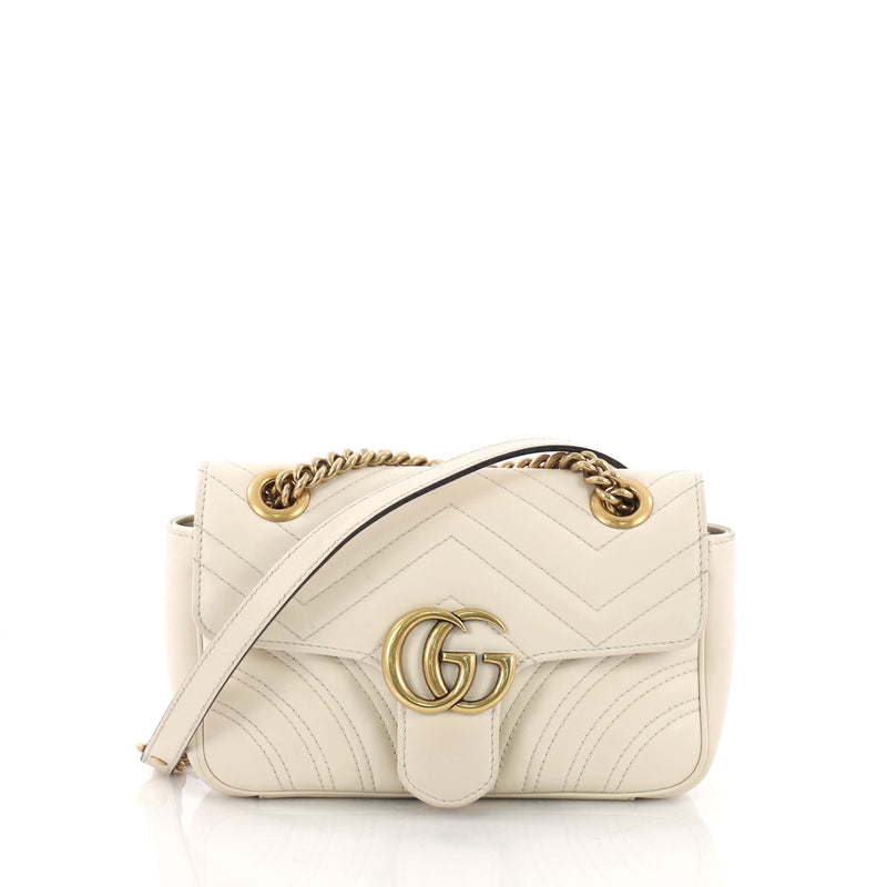 Gucci GG Marmont Flap Bag Matelasse Leather Mini White 392471 – Rebag