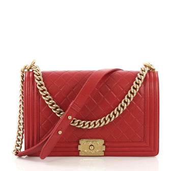 Chanel Boy Flap Bag Quilted Lambskin New Medium Red 393252