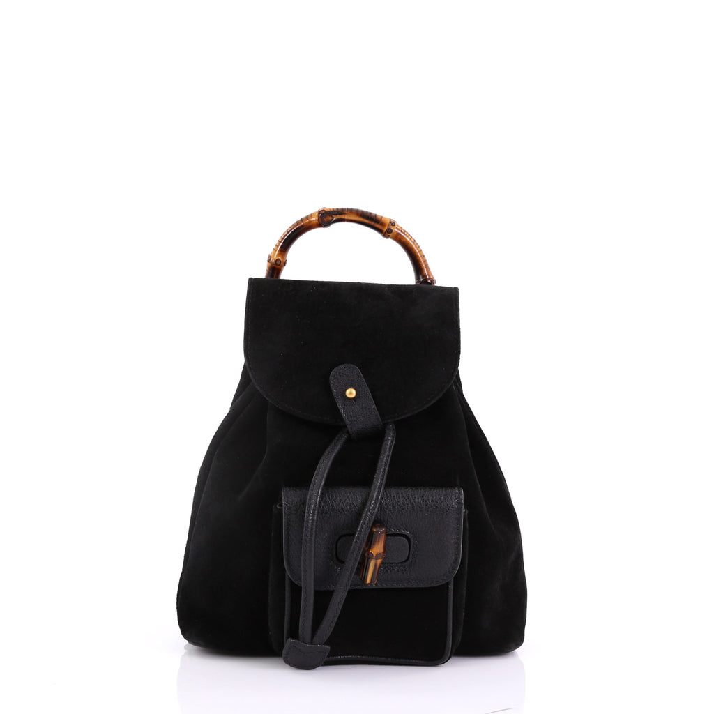 Gucci Vintage Bamboo Backpack Suede Mini Black 39515109 – Rebag
