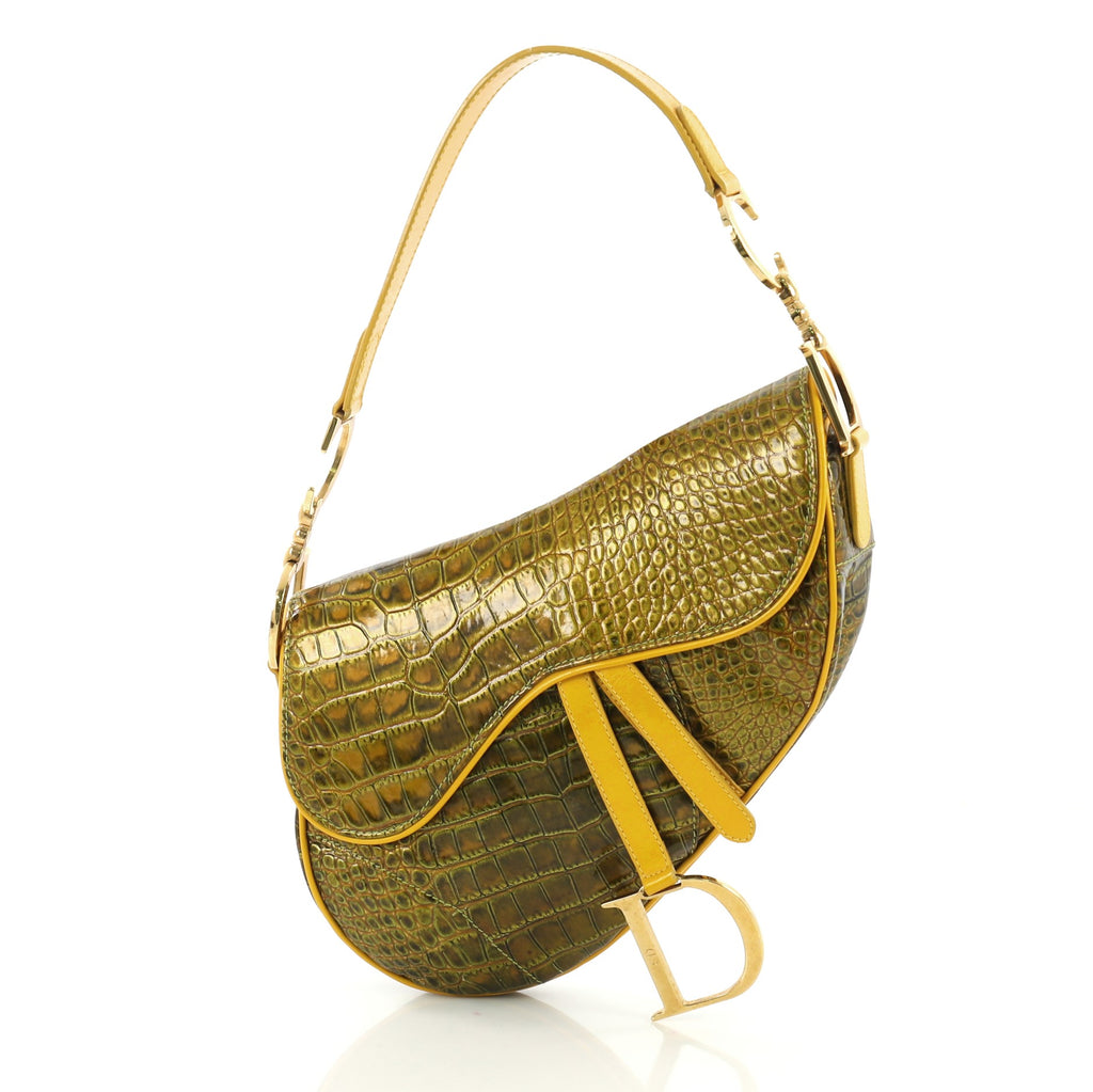 Saddle vintage leather handbag Dior Green in Leather  13587501
