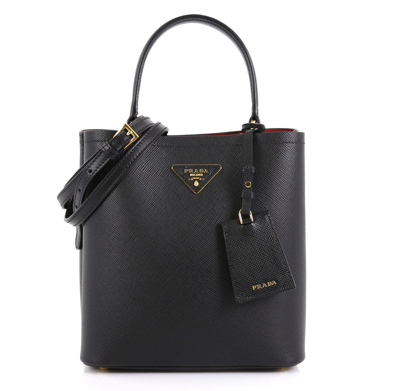 Prada Panier Bucket Bag Saffiano Leather Medium Black 4372728 – Rebag