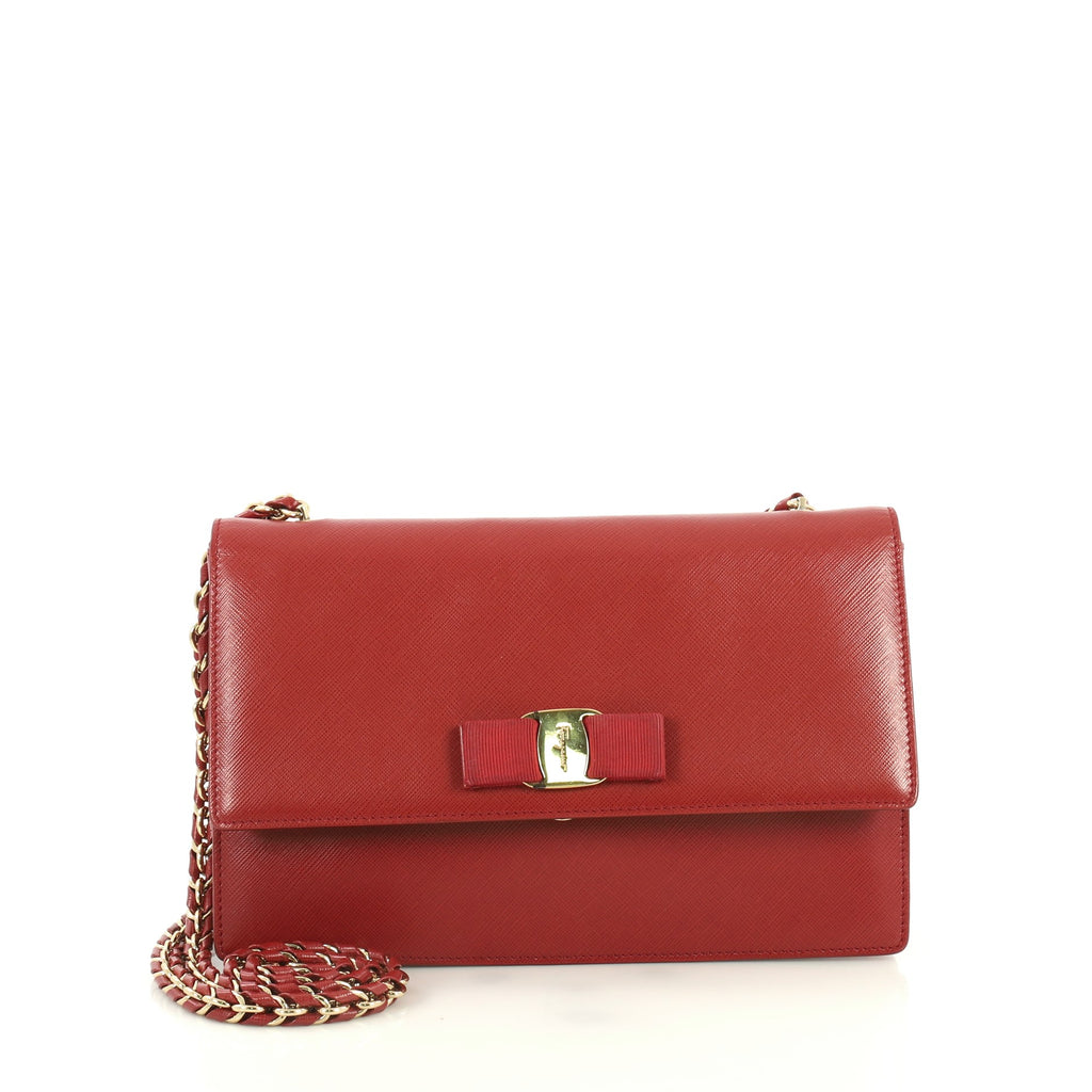 Salvatore Ferragamo Ginny Crossbody Bag Saffiano Leather Medium Red ...