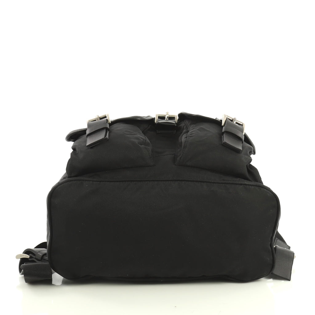 Prada Double Front Pocket Backpack Tessuto Medium Black 439062 – Rebag