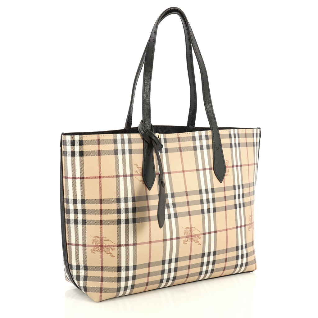 Burberry Reversible Tote Haymarket Coated Canvas and Leather Medium ...