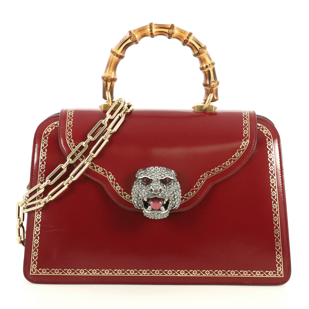 gucci frame print leather top handle bag