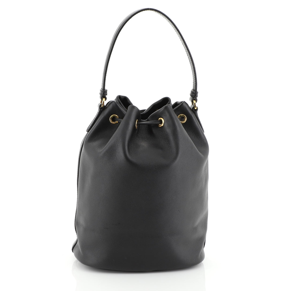 Prada Drawstring Pocket Bucket Bag Soft Calfskin Small Black 4565841