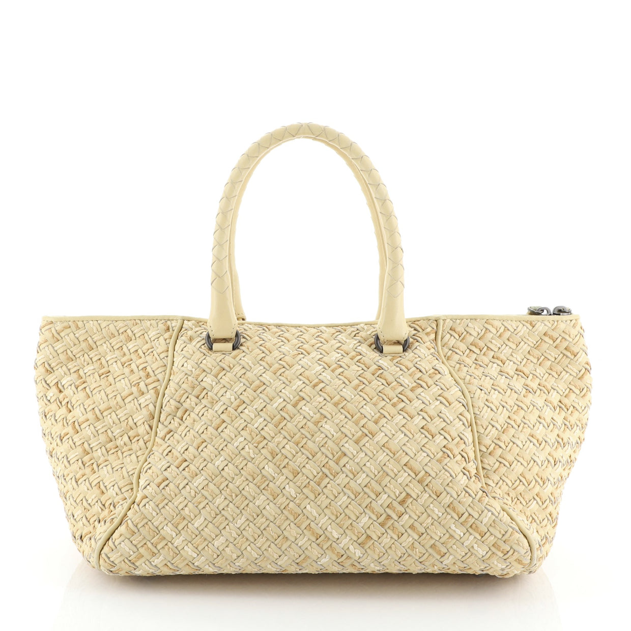 Bottega Veneta Zip Tote Intrecciato Nappa with Raffia Medium Neutral ...