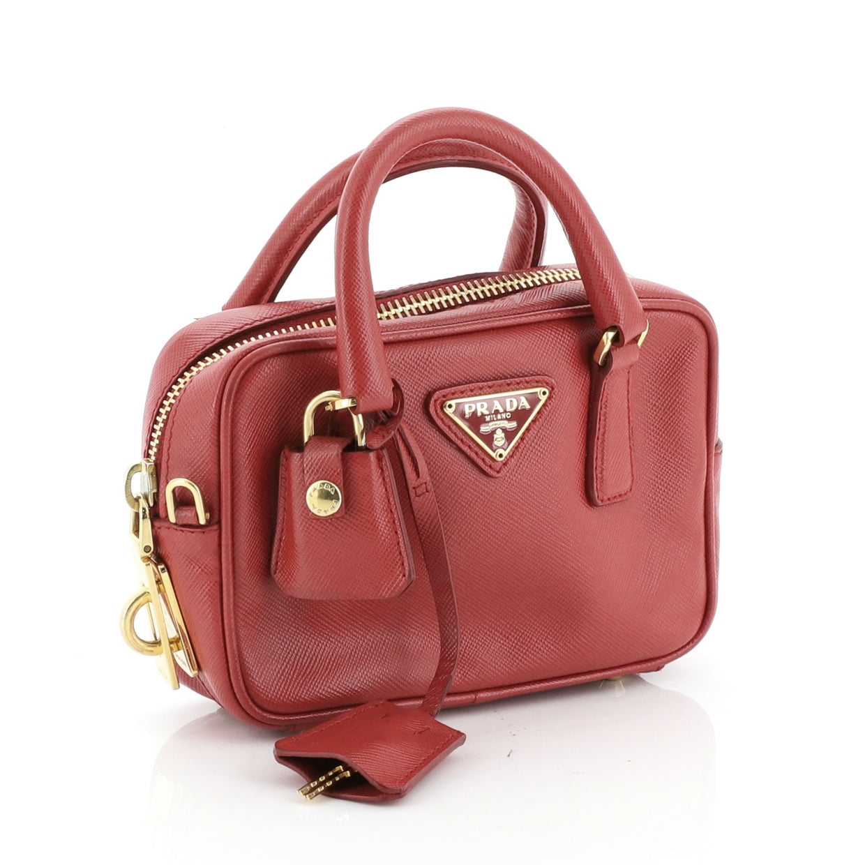 Prada Bauletto Bag Saffiano Leather Mini Red 473207