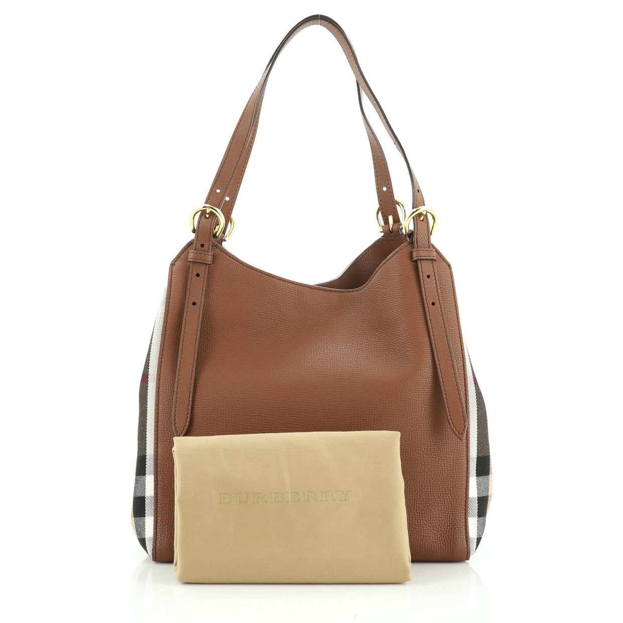 Burberry Canterbury Tote Leather and House Check Canvas Small Brown 481991