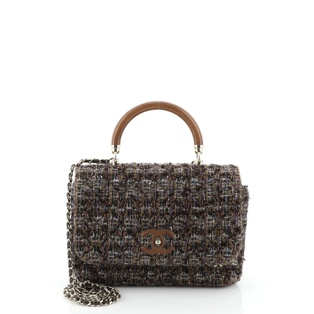 Chanel 2018 Knock On Wood Tweed Top Handle Bag  Brown Shoulder Bags  Handbags  CHA345167  The RealReal