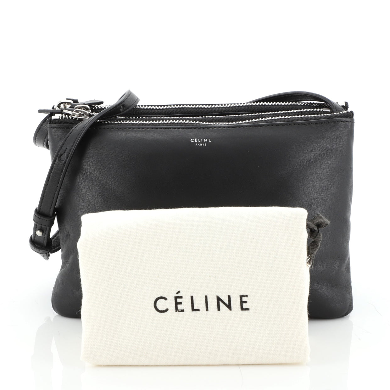 Celine Trio Crossbody Bag Leather Small Black 491891