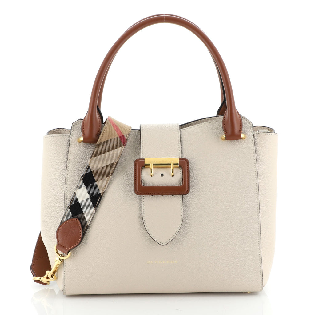 Burberry Buckle Tote Leather Medium Neutral 500542