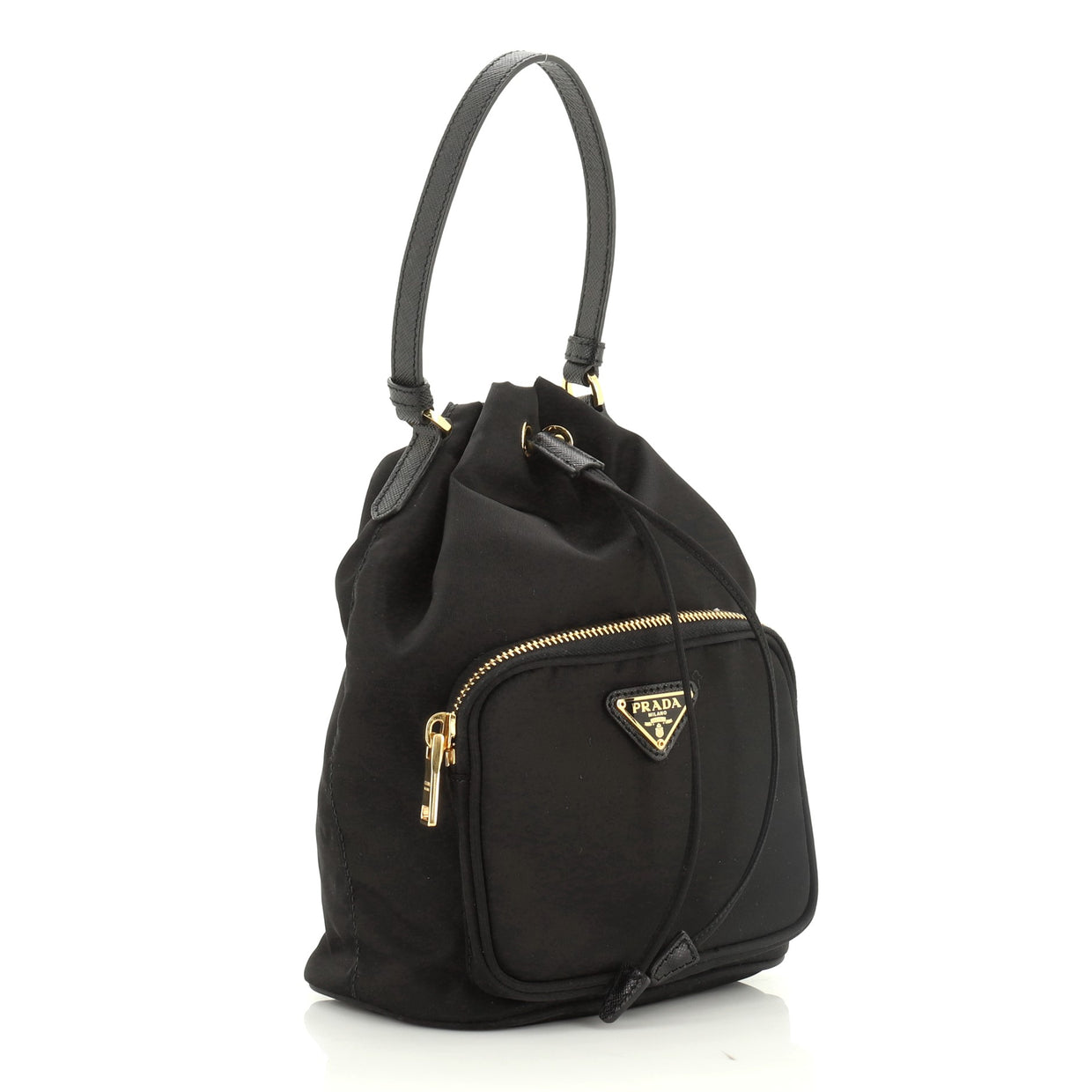 Prada Drawstring Bucket Bag Tessuto Small Black 501011