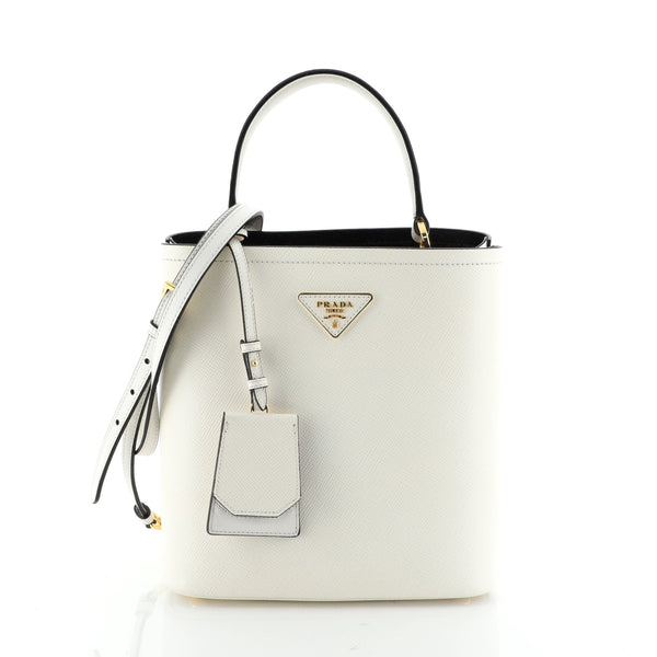 Prada Panier Bucket Bag Saffiano Leather Medium White 50128134