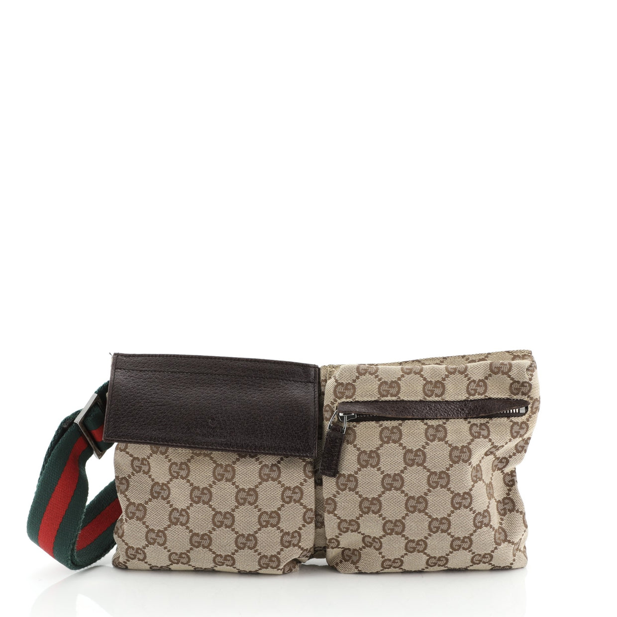 Gucci Vintage Double Belt Bag GG Canvas Brown 5022745