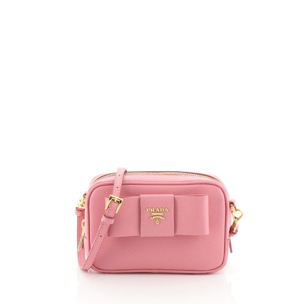 Prada Bow Camera Crossbody Bag Saffiano Leather Mini Pink 5040074