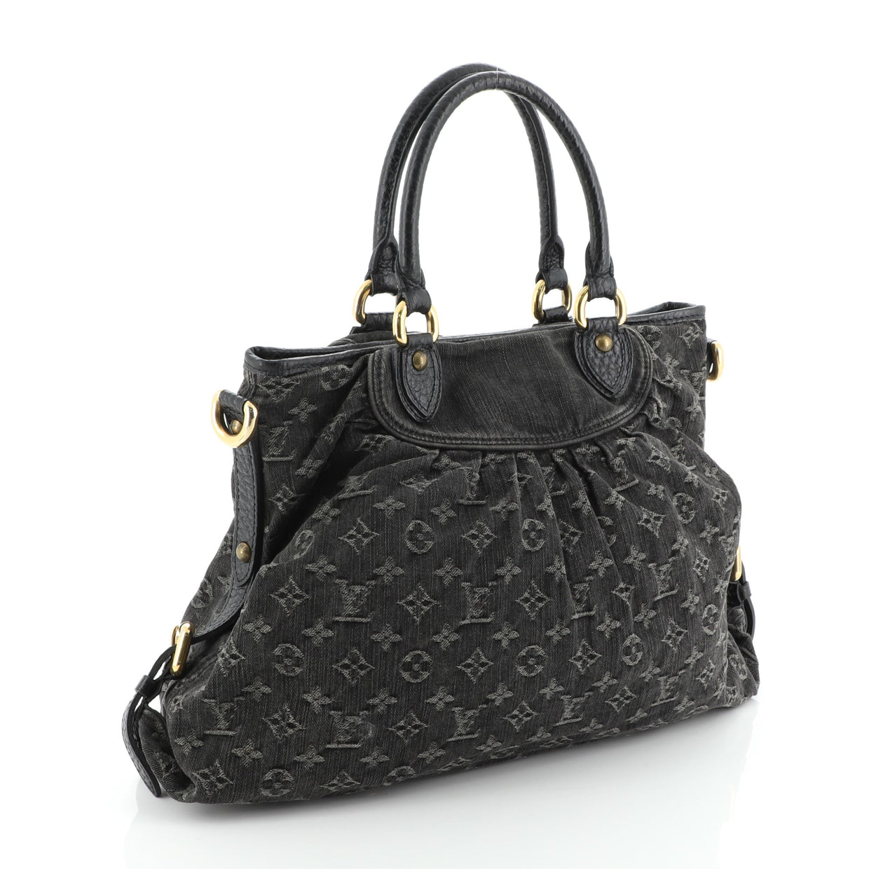 Louis Vuitton Neo Cabby Handbag Denim MM Black 504122