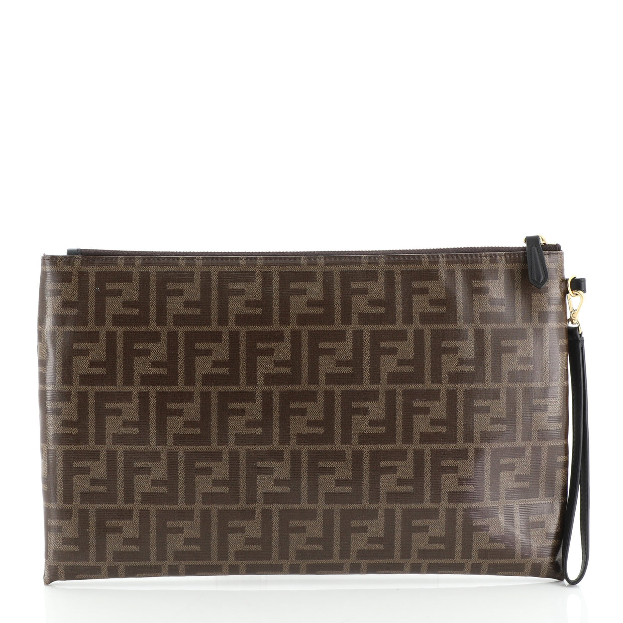 Fendi Double F Zip Pouch Zucca Coated Canvas Brown 508141