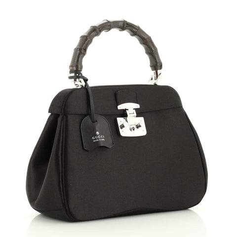Gucci Lady Lock Bamboo Top Handle Bag Satin Medium Black 5082453