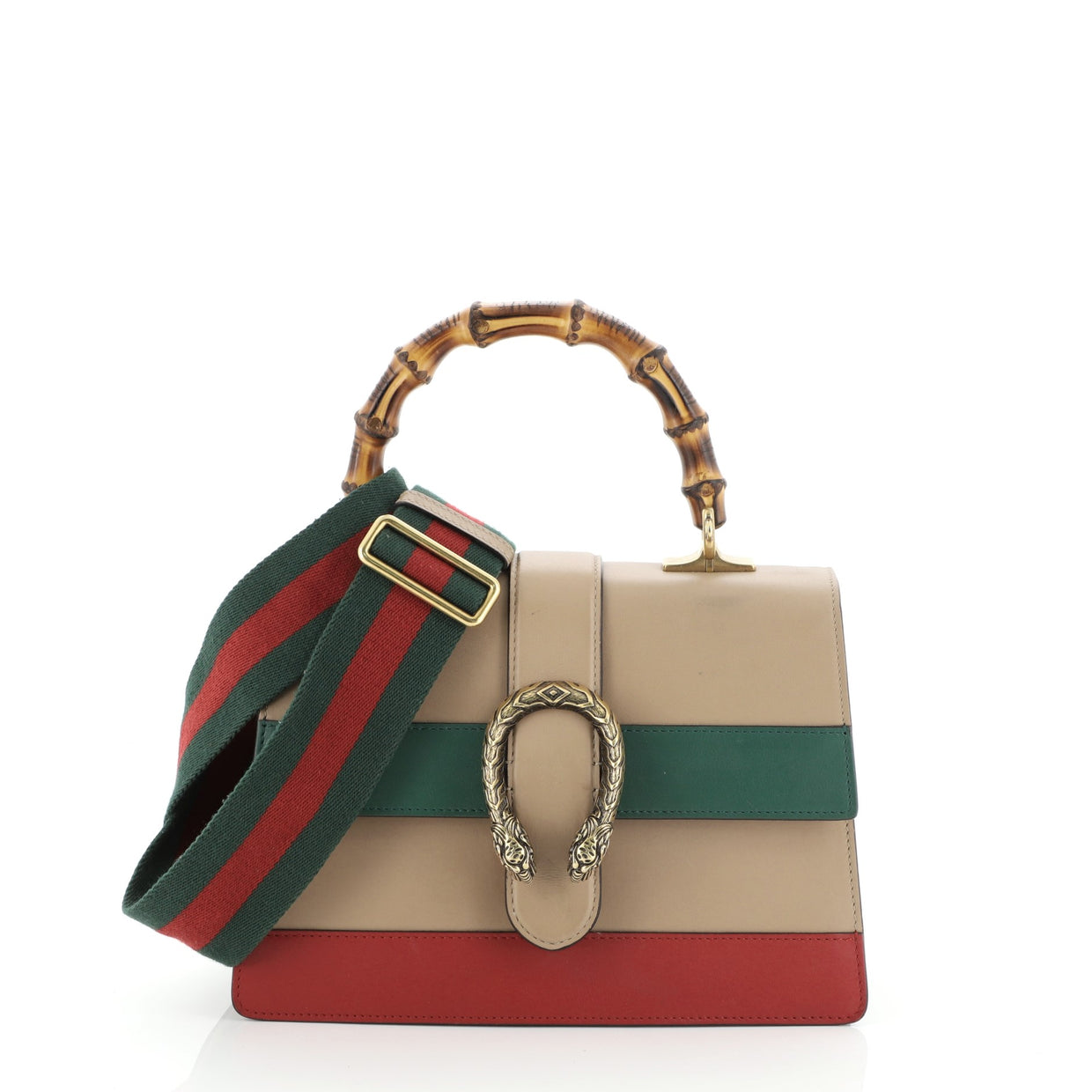 Gucci Dionysus Bamboo Top Handle Bag Colorblock Leather Medium Green 518871