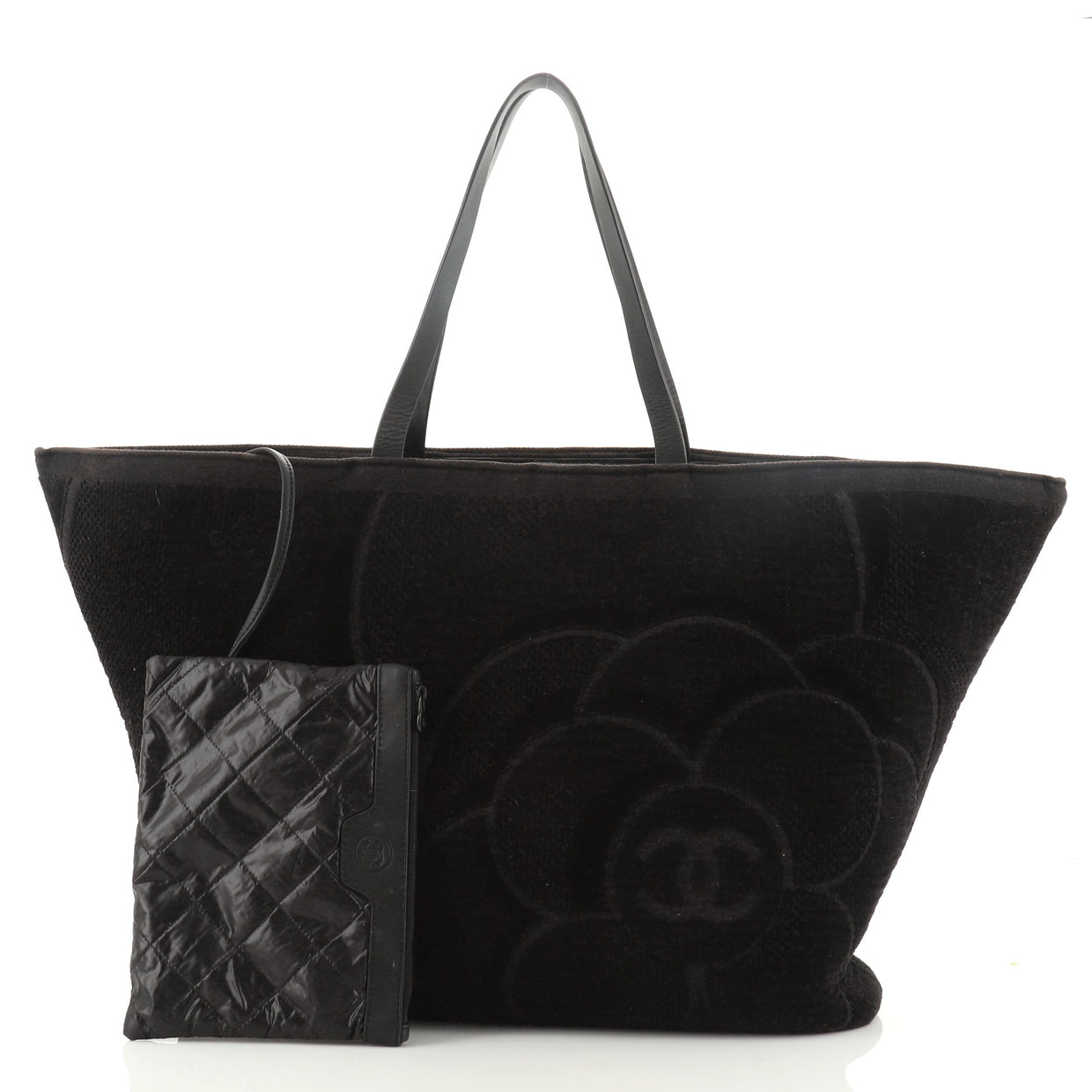 Chanel Beach Tote Camellia Terry Cloth Large Black 545909