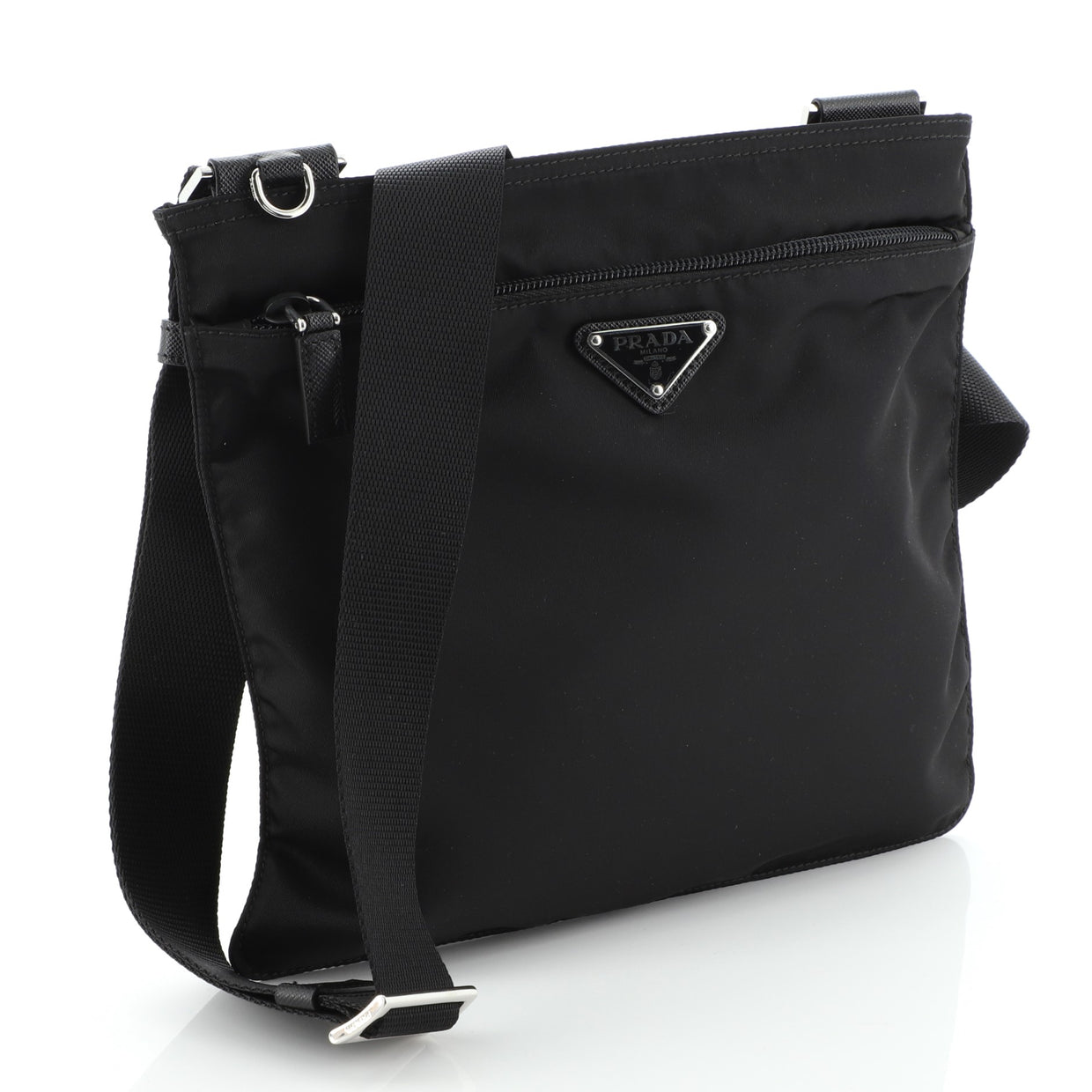 Prada Zip Messenger Bag Tessuto Medium Black 55174107