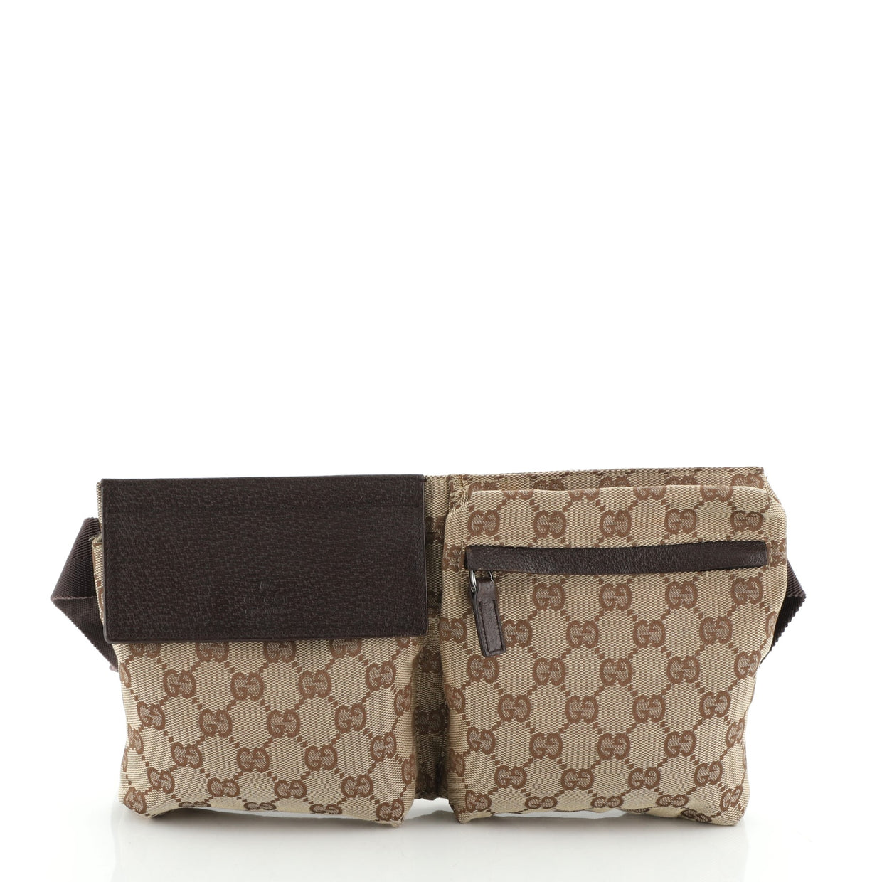 Gucci Vintage Double Belt Bag GG Canvas Brown 5580711