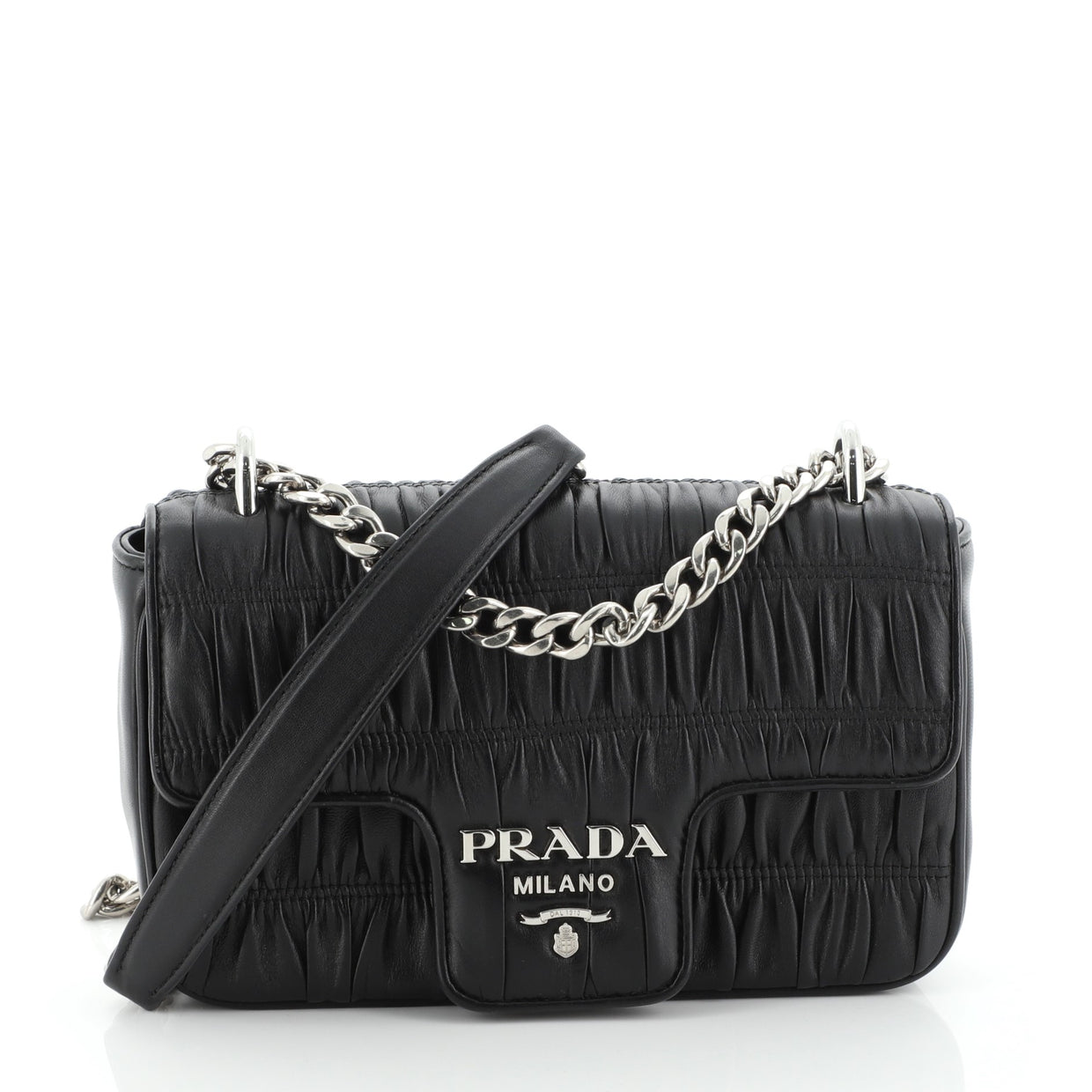 Prada Chain Flap Crossbody Bag Nappa Gaufre Small Black 5617027