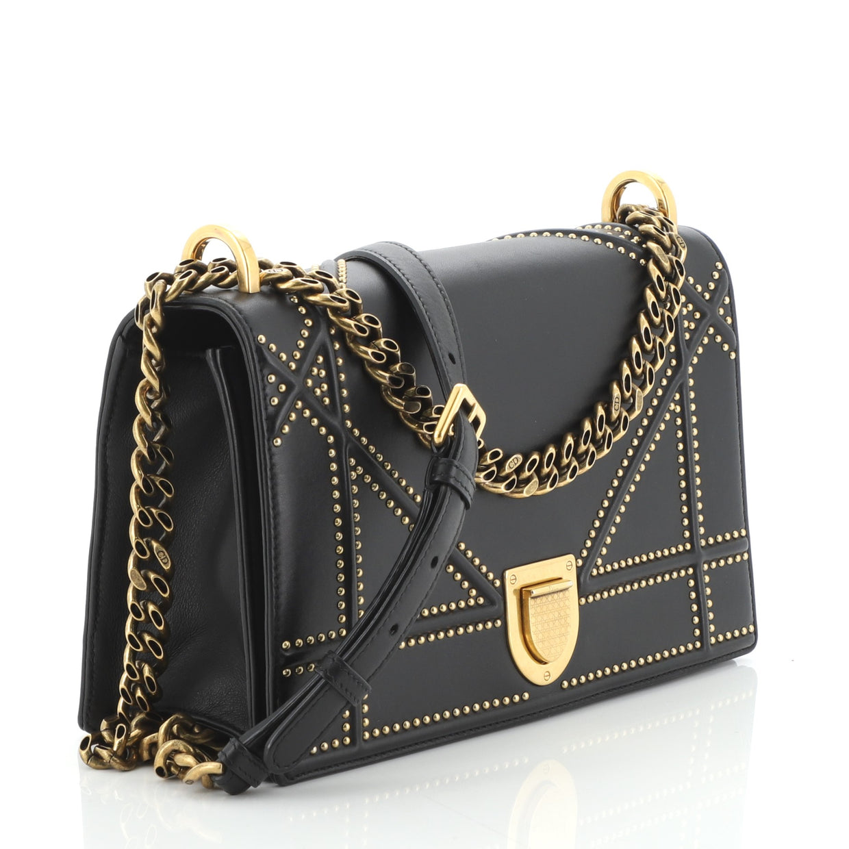 Christian Dior Diorama Flap Bag Studded Leather Small Black 56247318