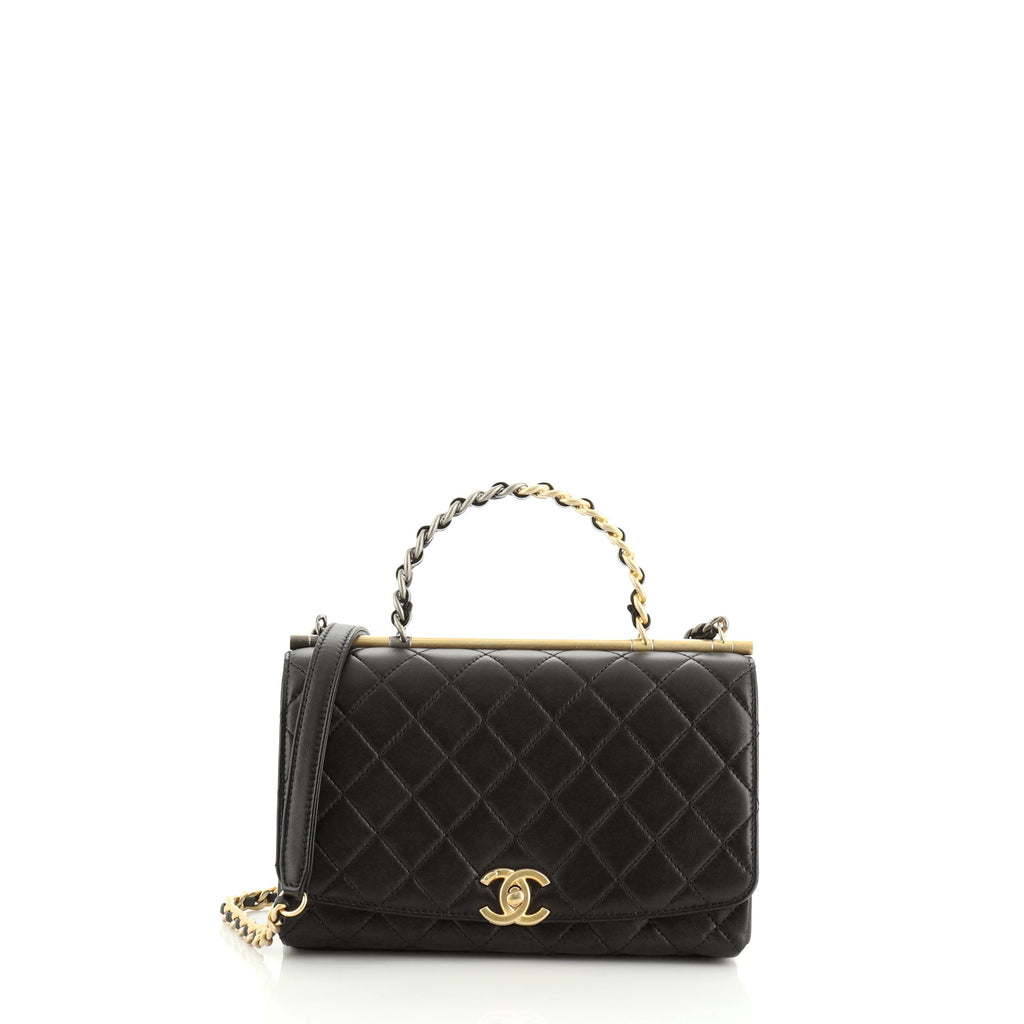 Small flap bag with top handle Shiny calfskin  goldtone metal  black   Fashion  CHANEL