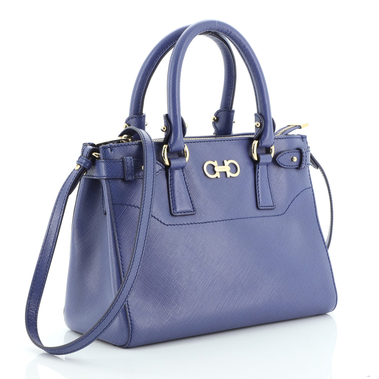 Salvatore Ferragamo Batik Tote Saffiano Leather Mini Blue 5695336