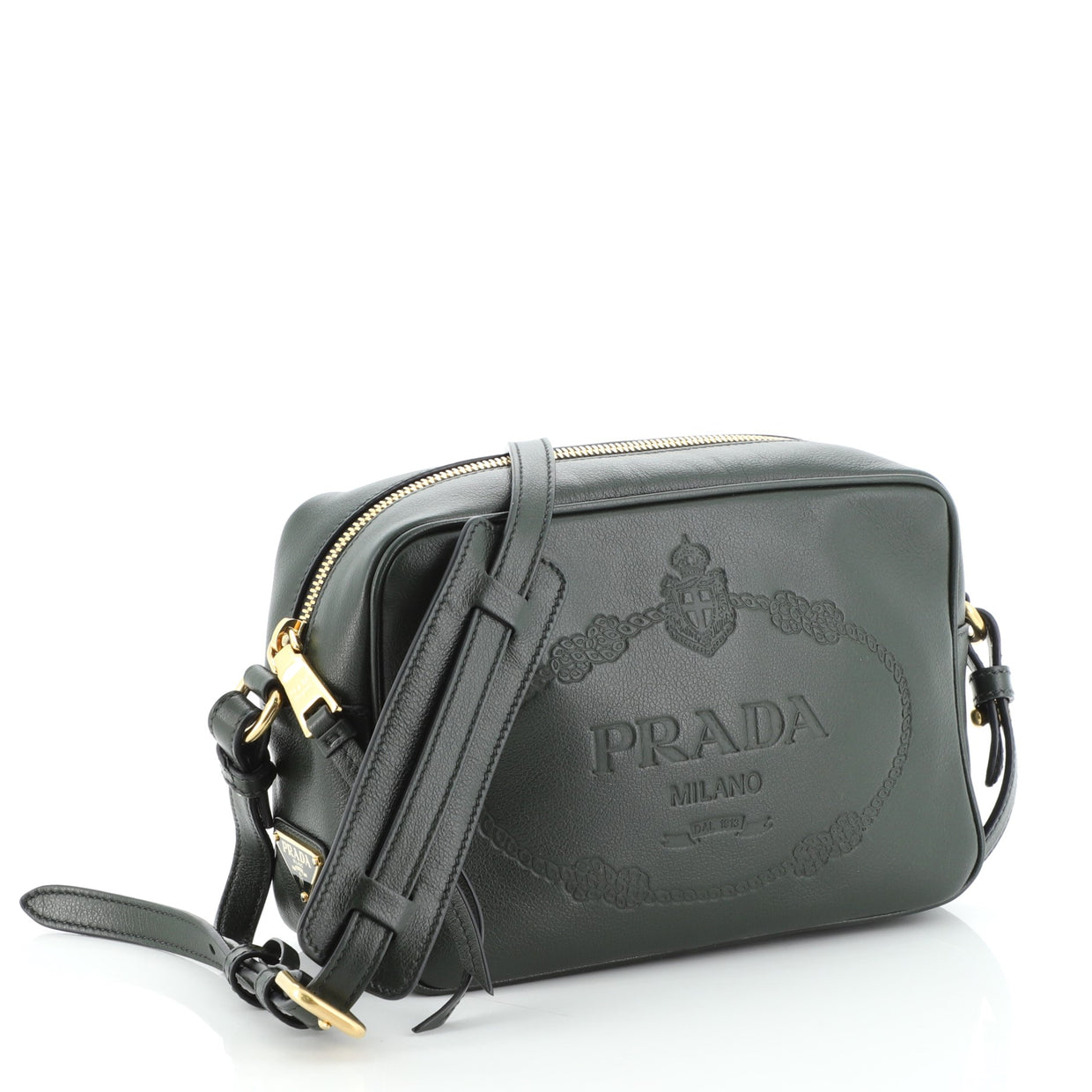 Prada Logo Camera Bag Embossed Leather Small Green 5709114