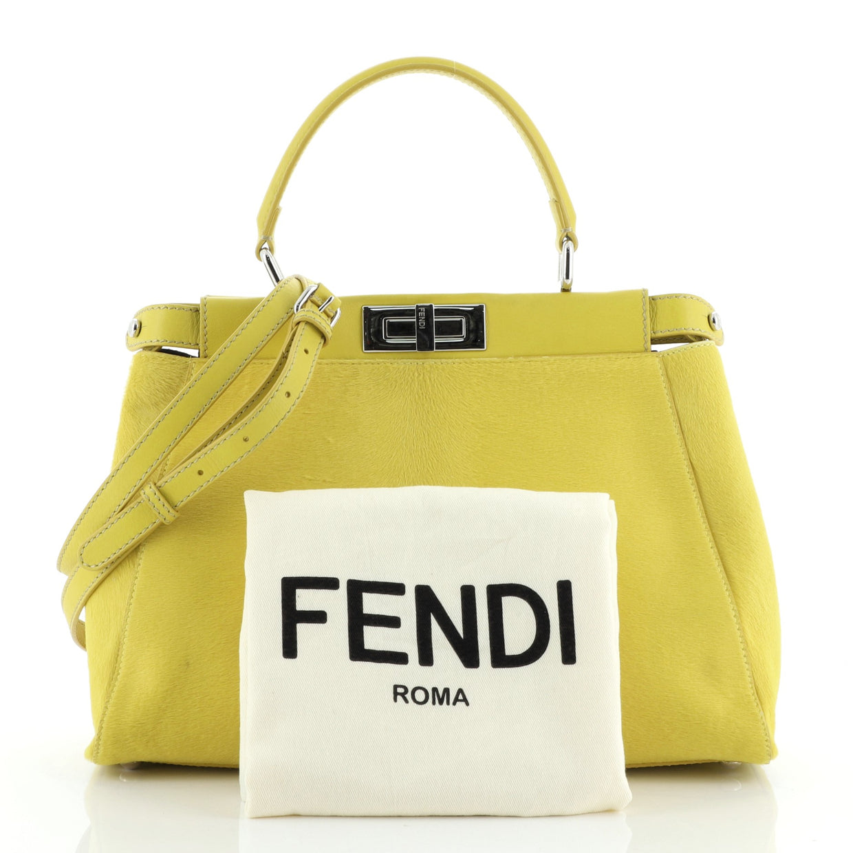Fendi Peekaboo Bag Pony Hair with Beaded Interior Regular Yellow 57886274