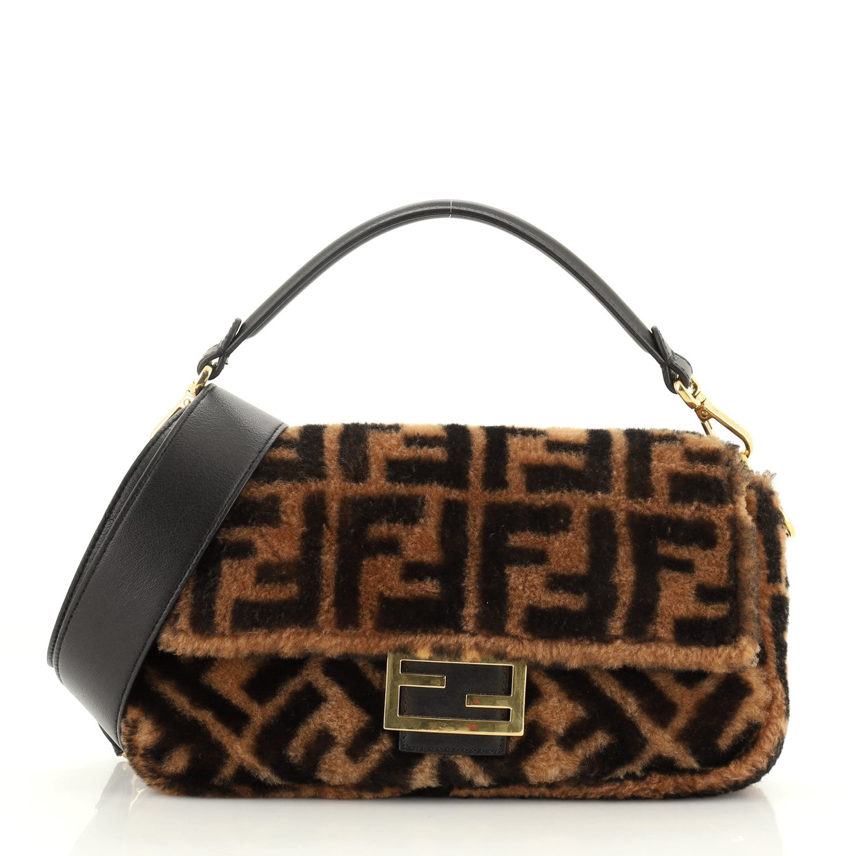 Fendi Baguette NM Bag Zucca Shearling Medium Brown 5804472