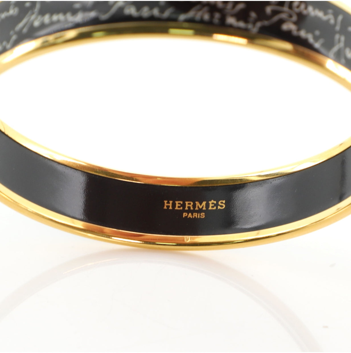 Hermes Bangle Bracelet Printed Enamel Medium Black 594782