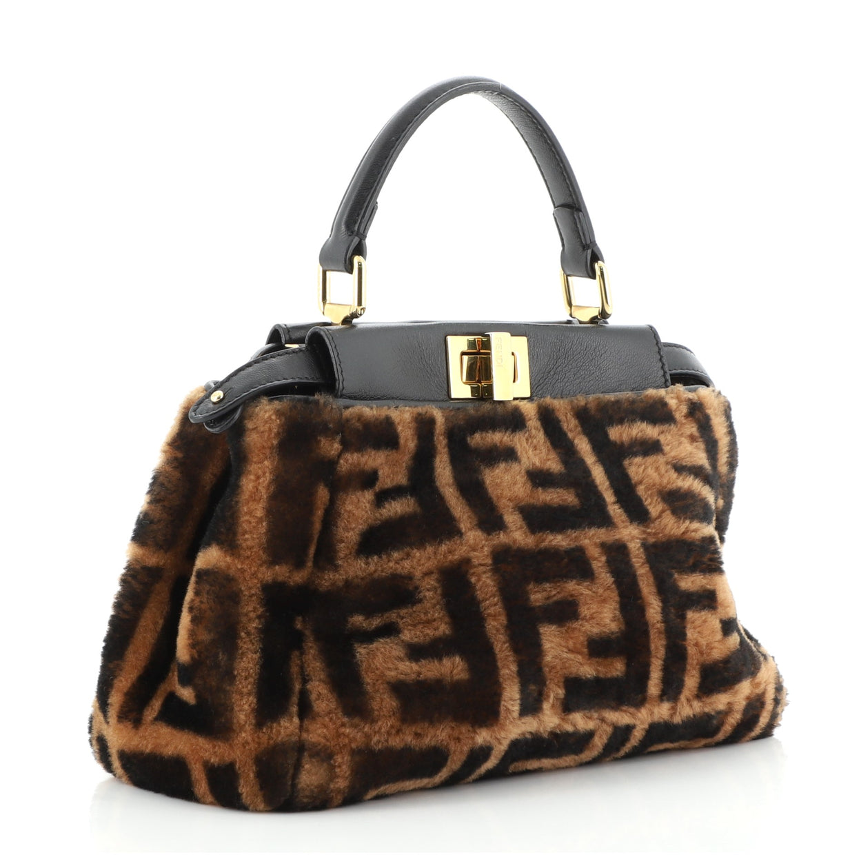 Fendi Peekaboo Bag Zucca Shearling Mini Brown 6053511