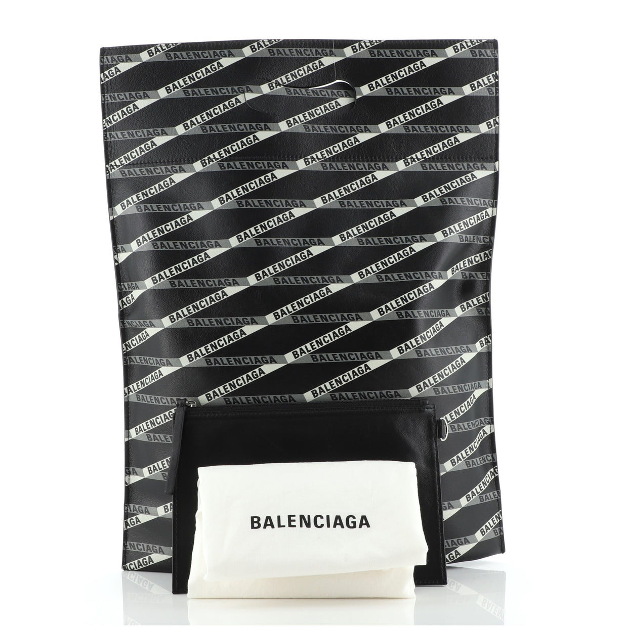 Balenciaga Fold Over Tote Monogram Printed Leather Black 61020423