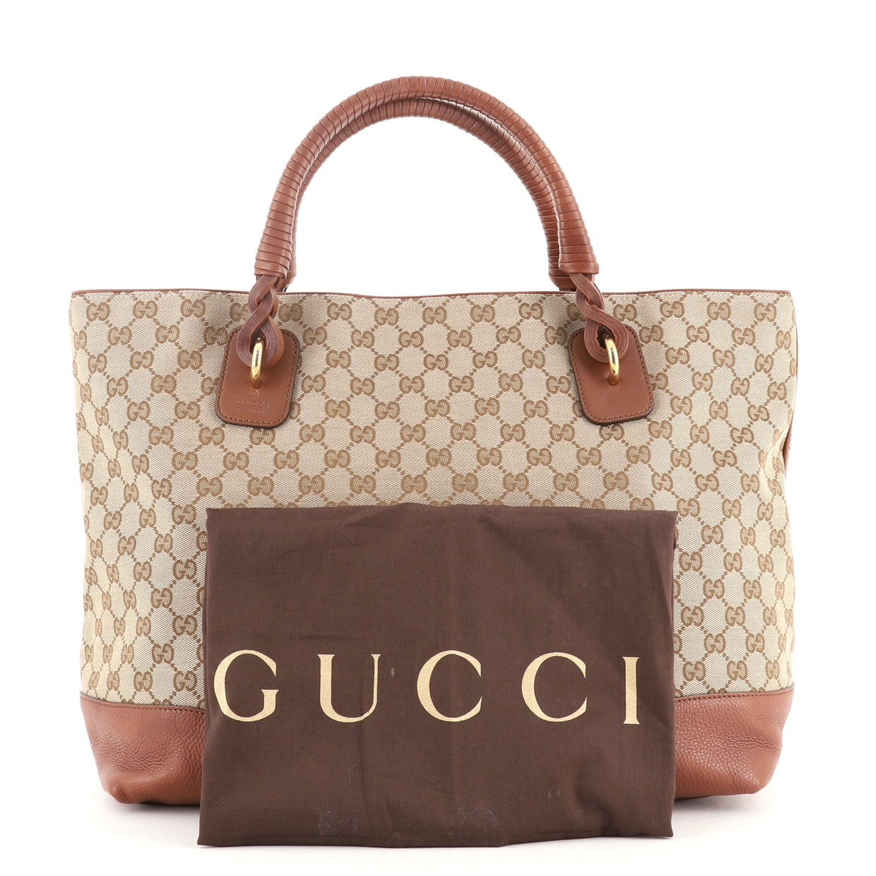 Gucci Braided Handle Tote GG Canvas with Leather Large Brown 6280326