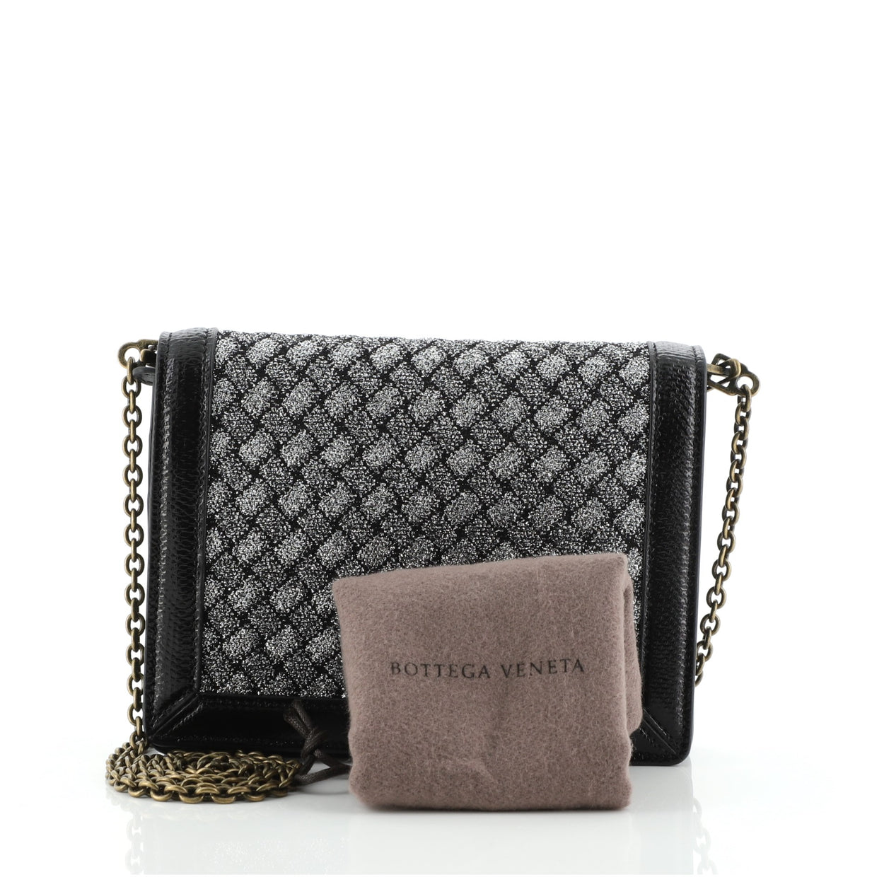 Bottega Veneta Flap Wallet on Chain Intrecciato Knitted Lurex with ...