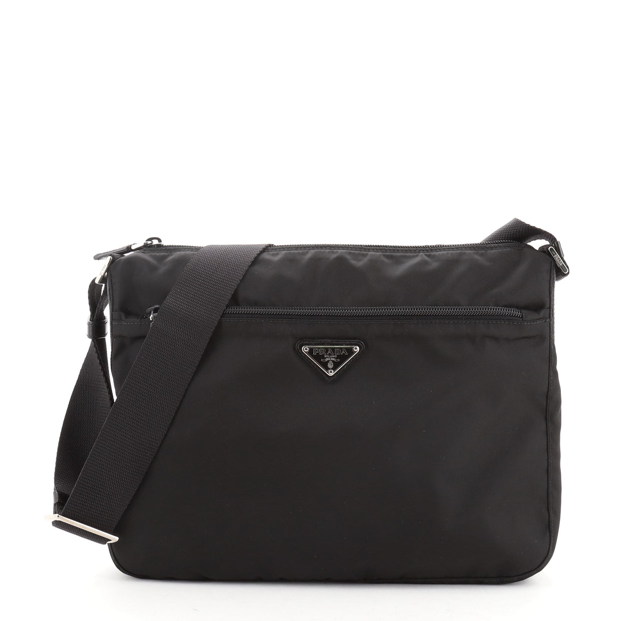 Prada Front Zip Messenger Bag Tessuto Medium Black 64312185